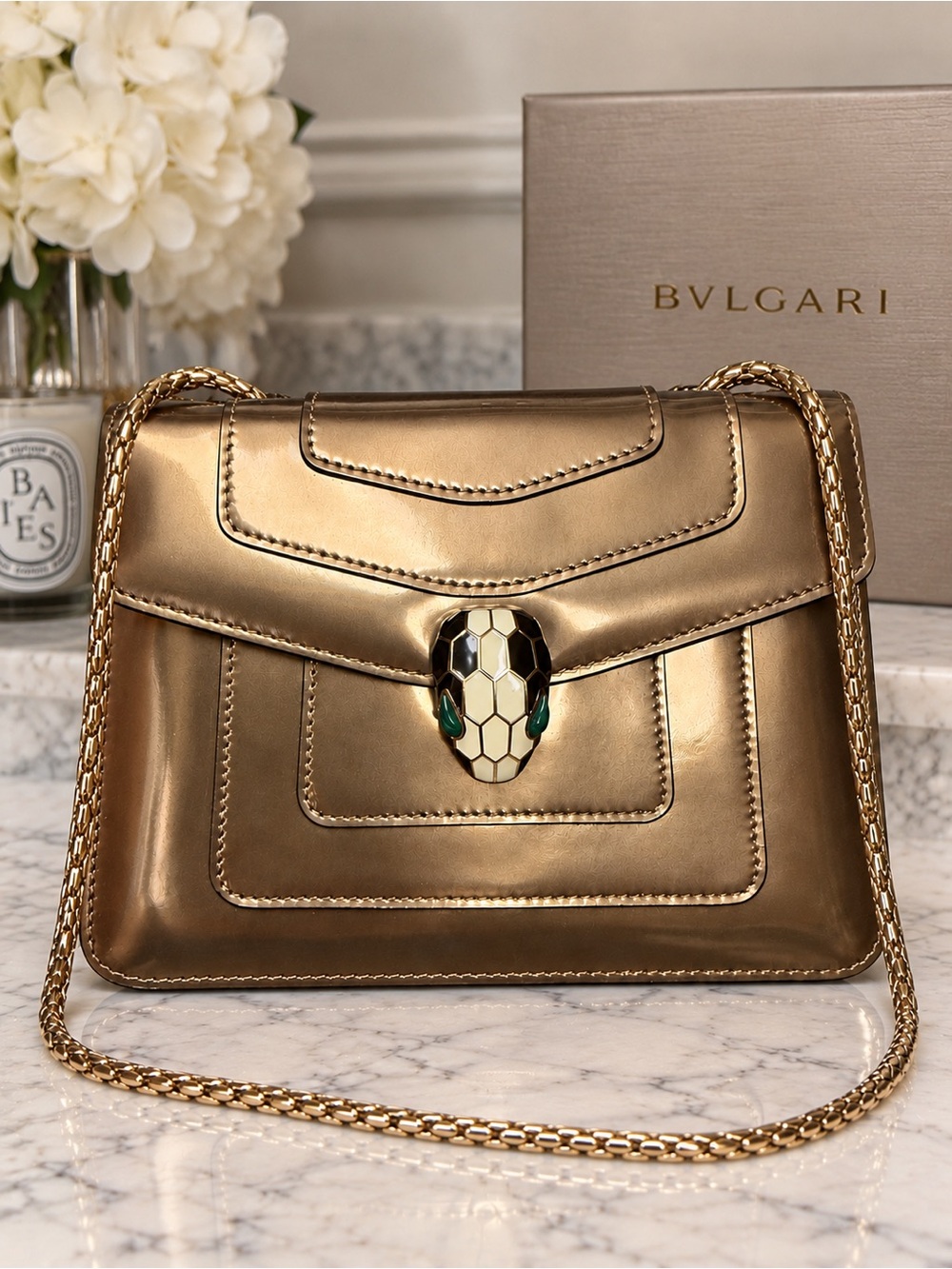 BVLGARI Serpenti Forever Small Metallic Bronze Crossbody Bag